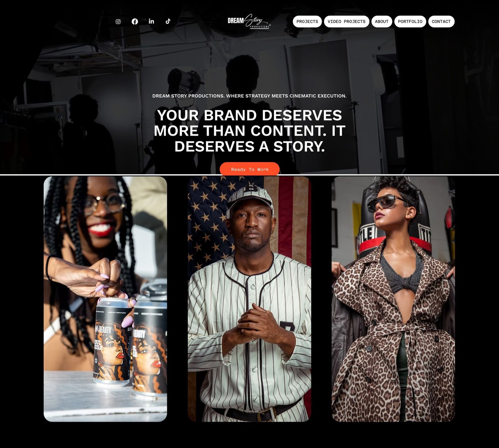 Dream Story Productions website landing page, designed and built by Dalc Consulting