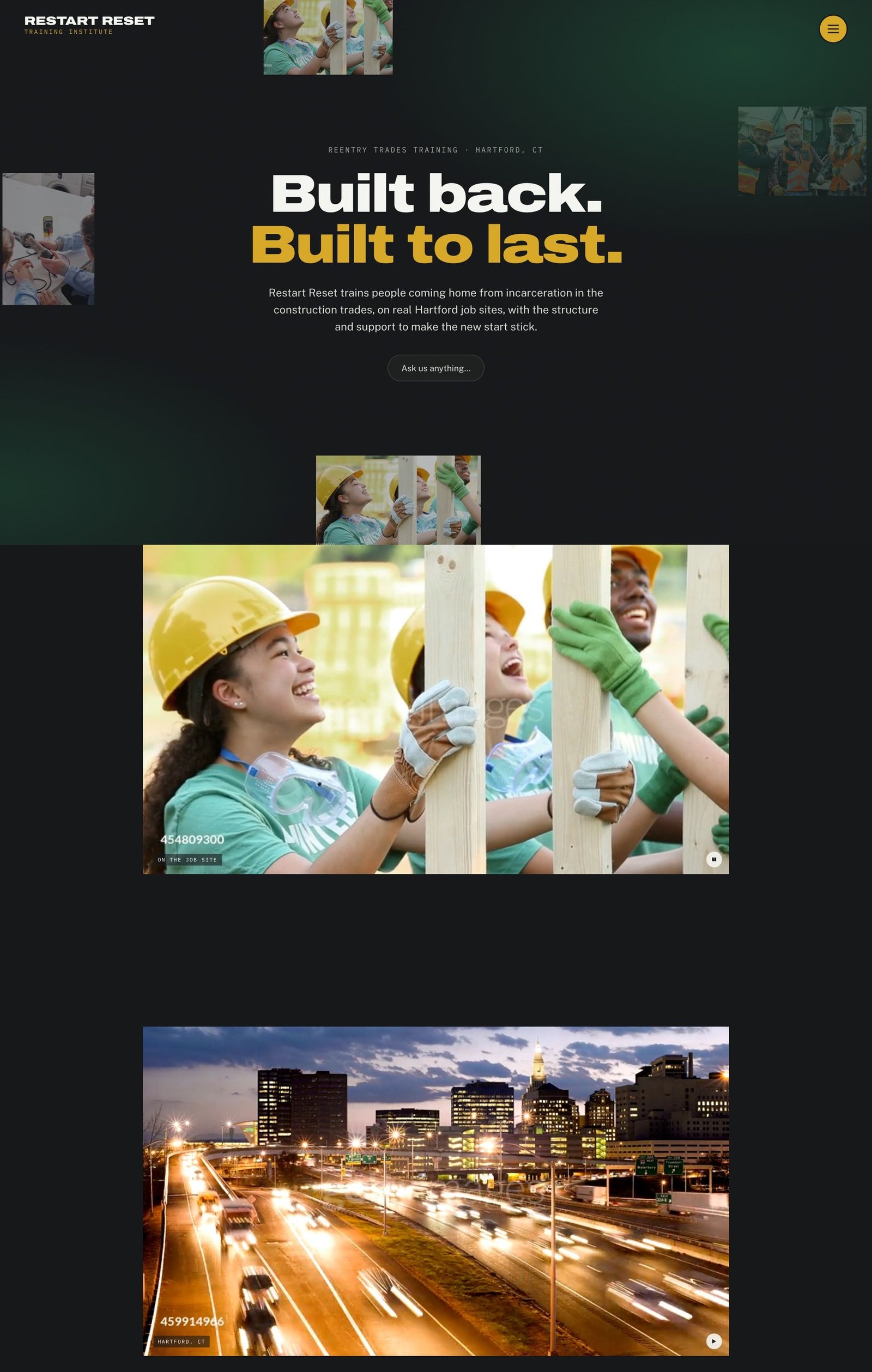 Restart Reset Training Institute website landing page, designed and built by Dalc Consulting
